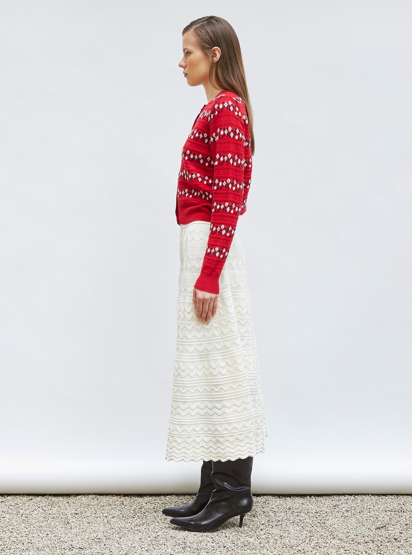 Cardigan jacquard fleurs Rouge garance - Cardigans de luxe