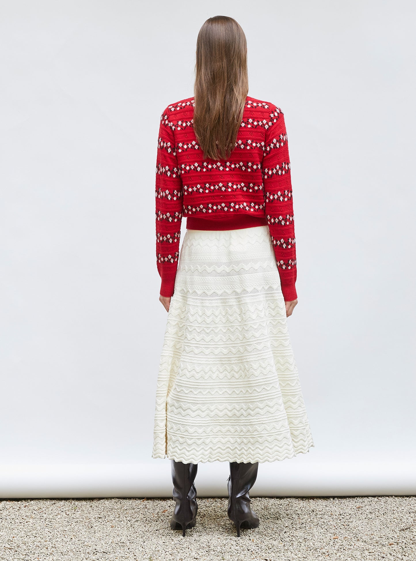 Cardigan jacquard fleurs Rouge garance - Vêtement de luxe femme