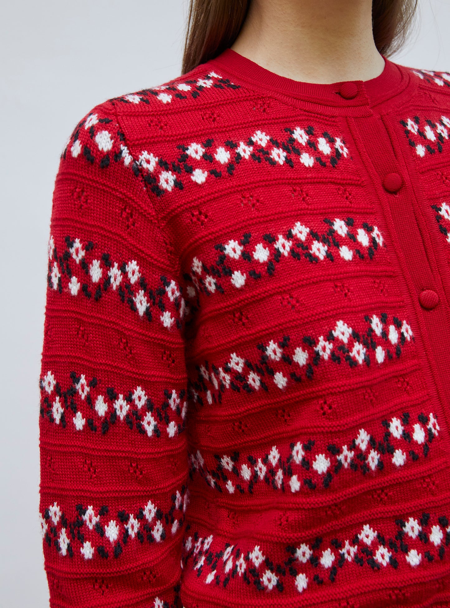 Cardigan jacquard fleurs Rouge garance - Vêtement de luxe femme