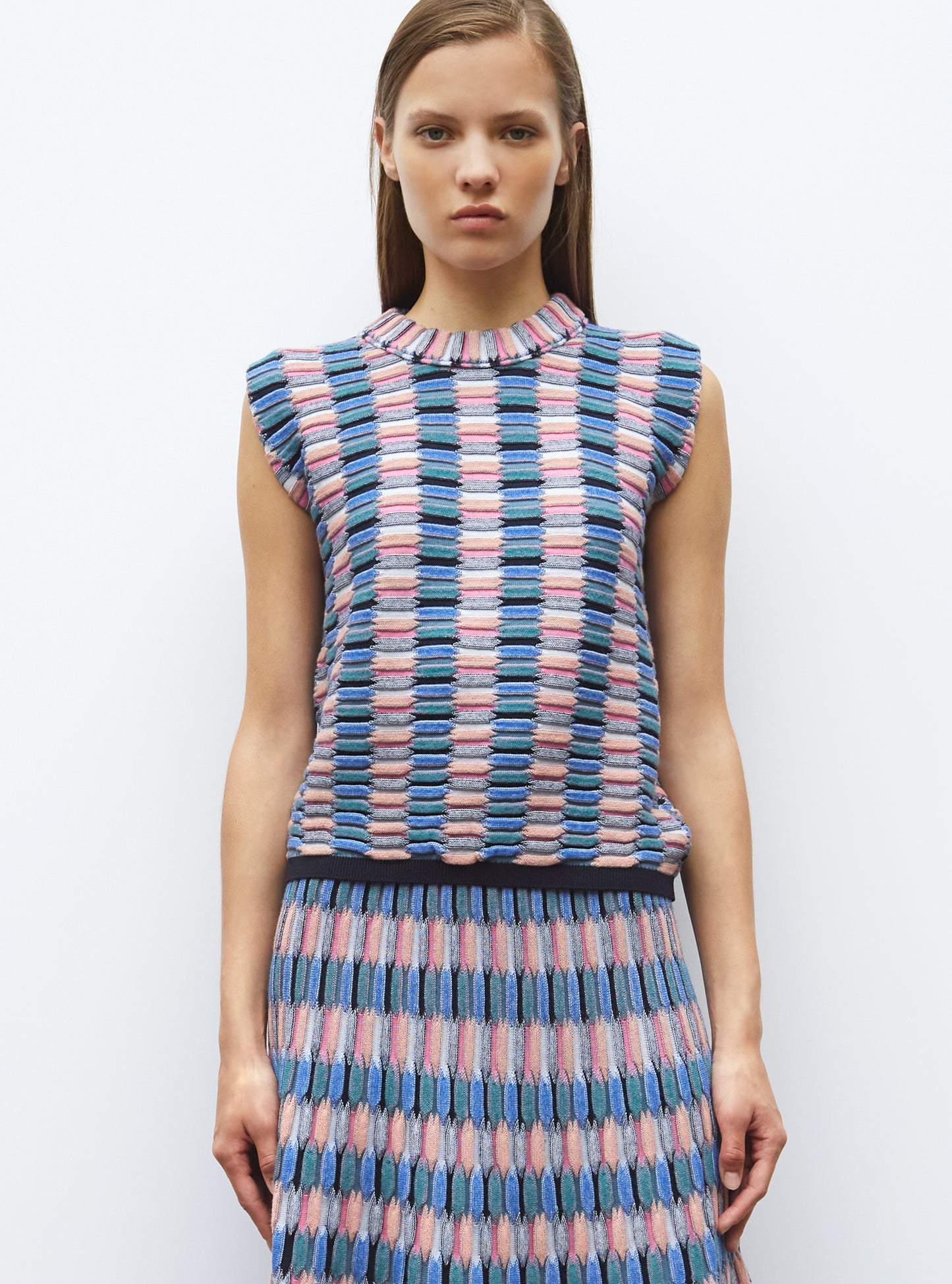 Top en maille zellige multicolore - Vêtements femme de luxe