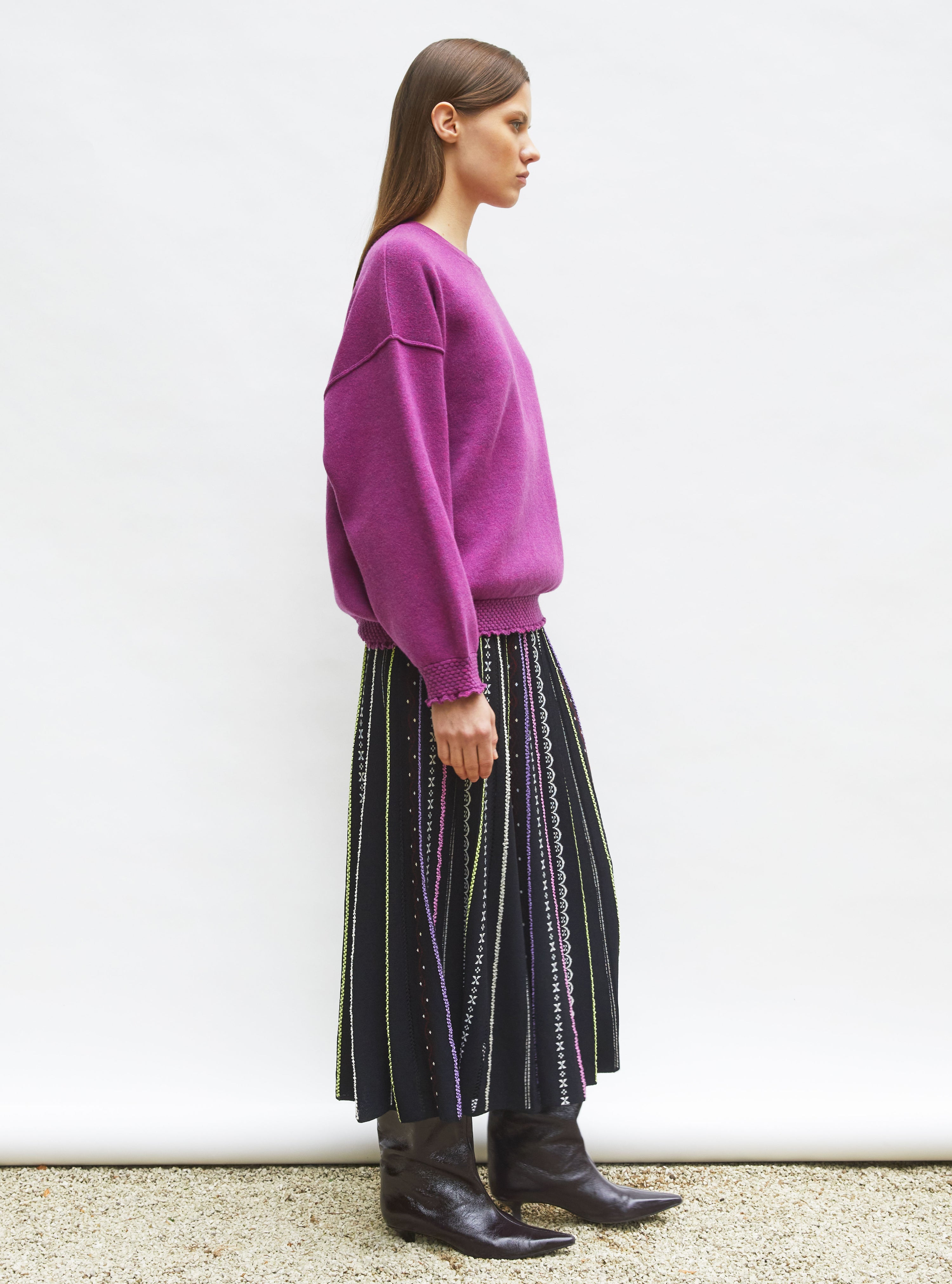 Jupe longue maille plumetis noir profond-multi - Jupe de luxe