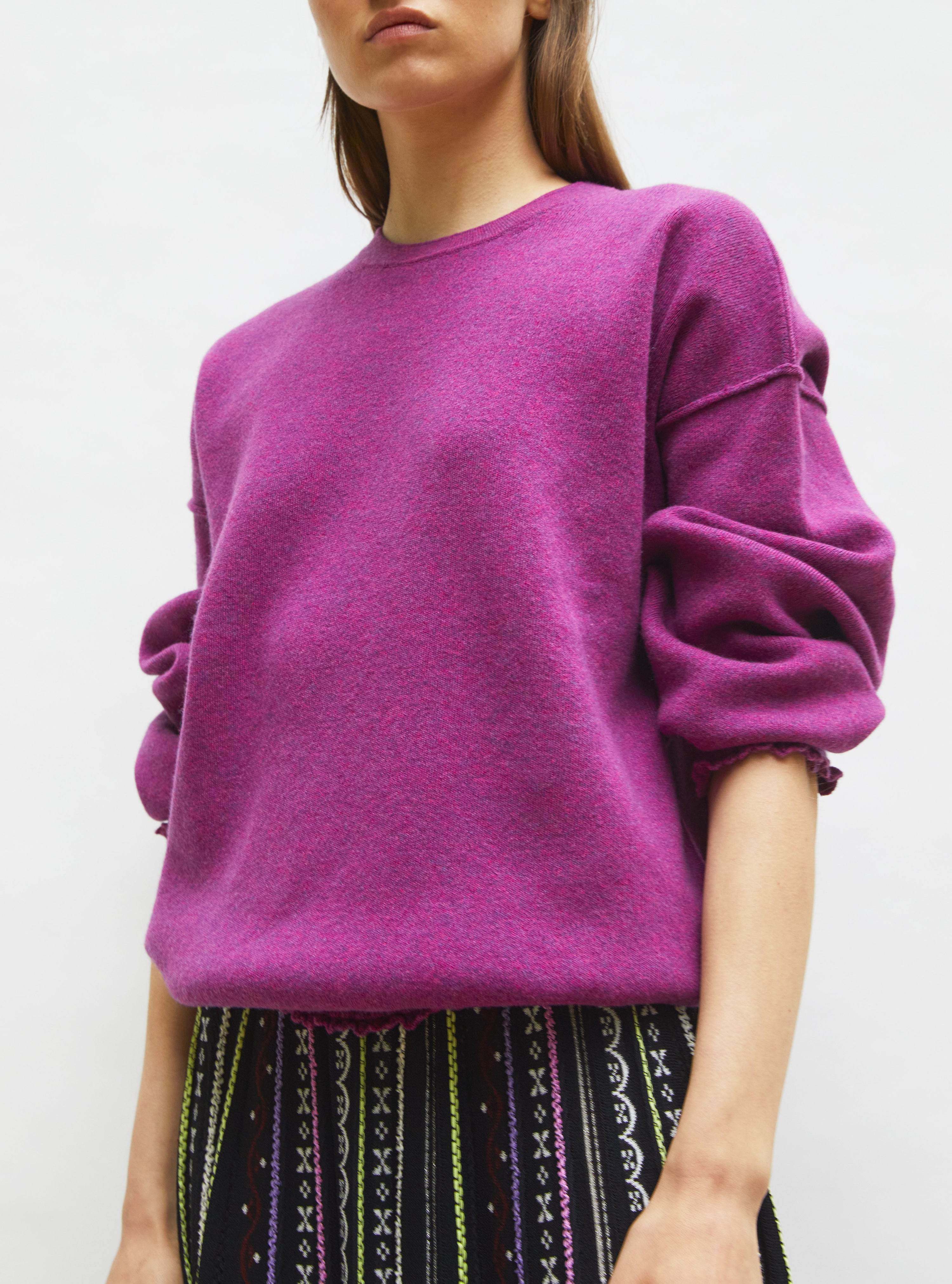 Sweat loose finitions smockées fruits rouges - Sweat de luxe