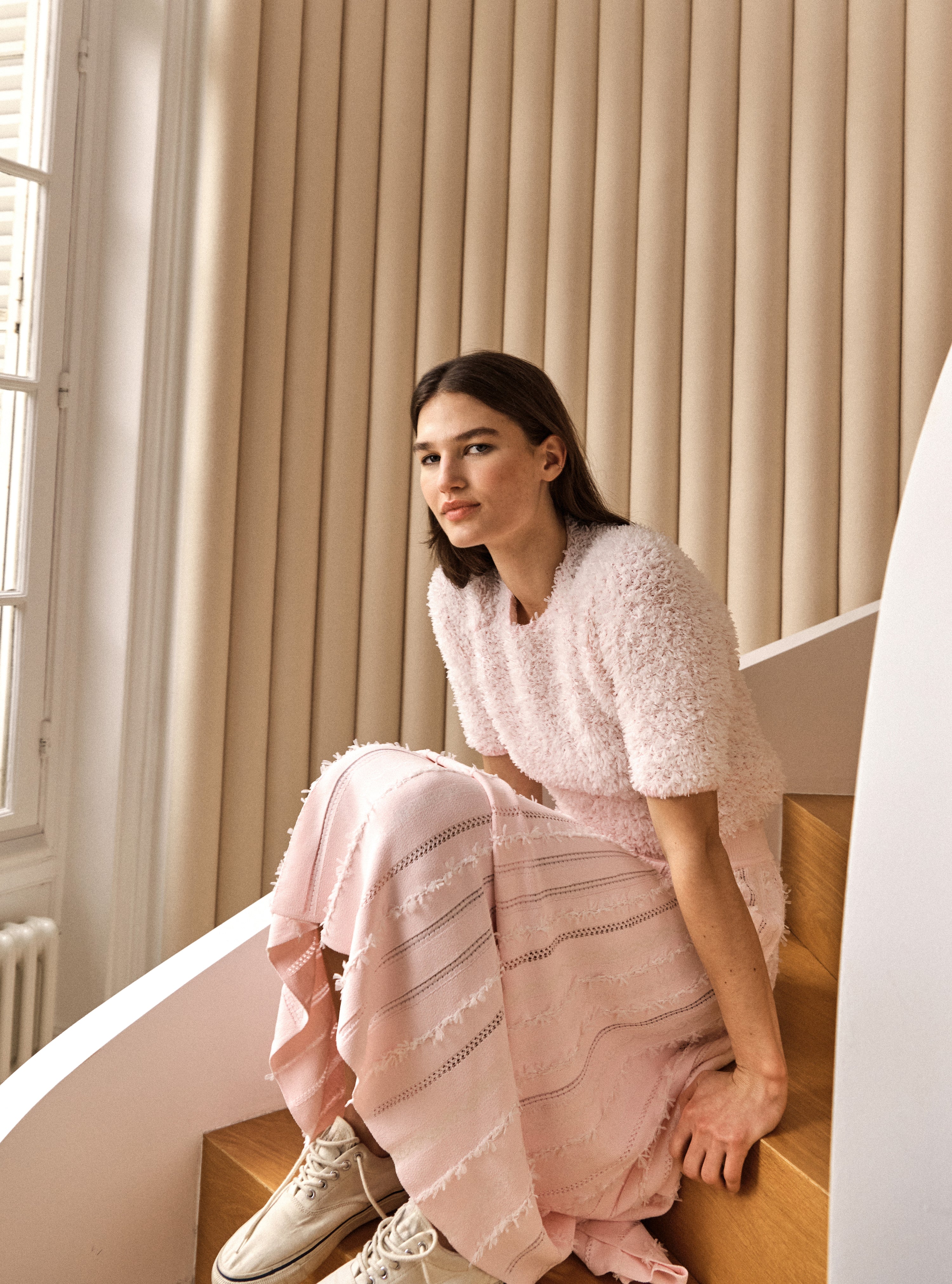 Top en maille de luxe Molli - Top plumetis manches coudes Pétale