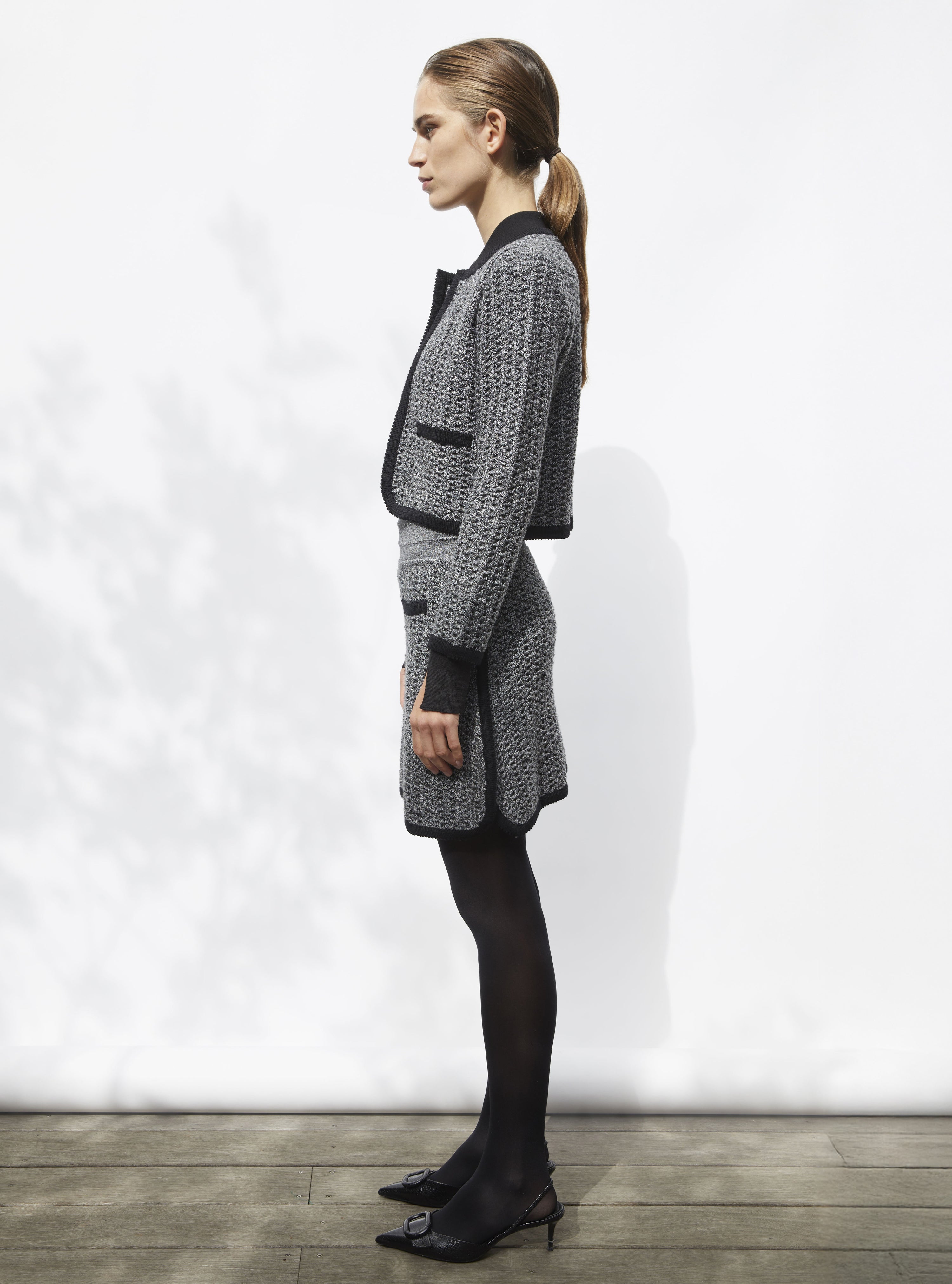 Jupe courte maille tweedée Noir mouliné - Jupe de luxe