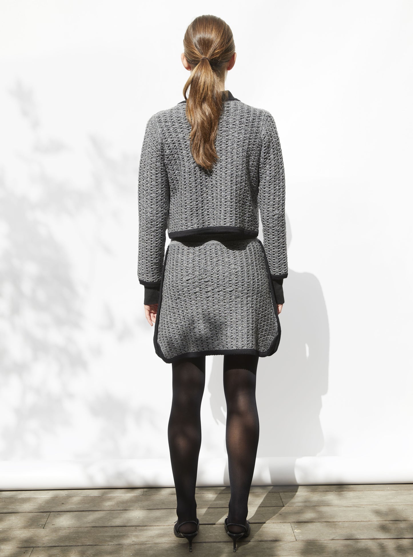 Jupe courte maille tweedée Noir mouliné - Vêtement en maille de luxe femme