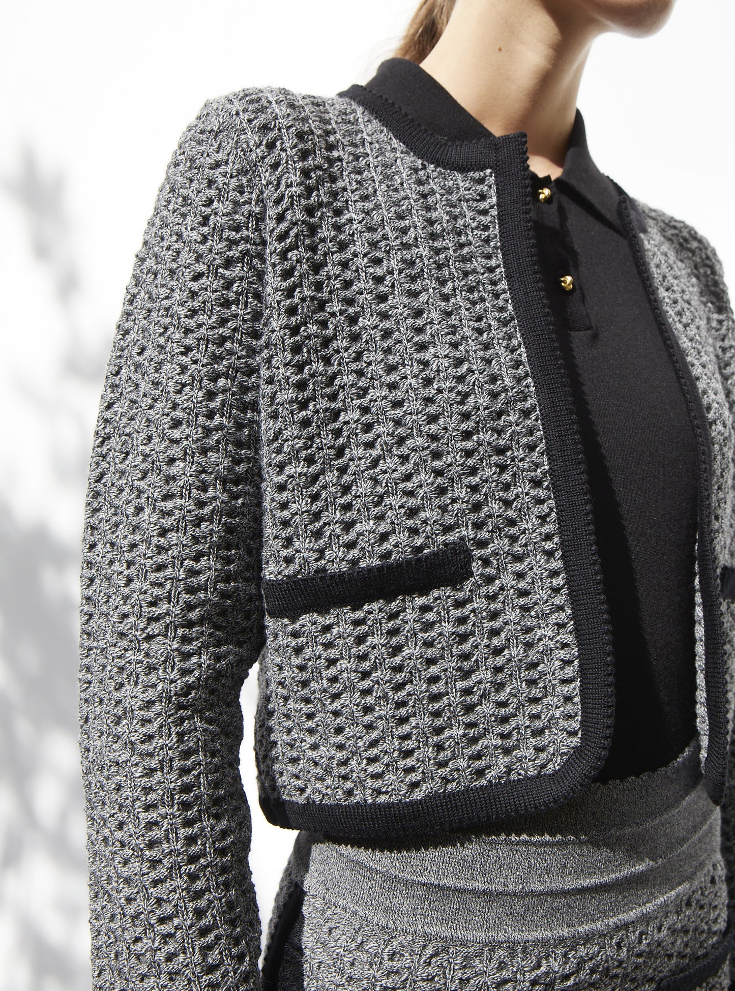 Veste en maille de luxe Molli - Veste courte maille tweedée noir mouliné