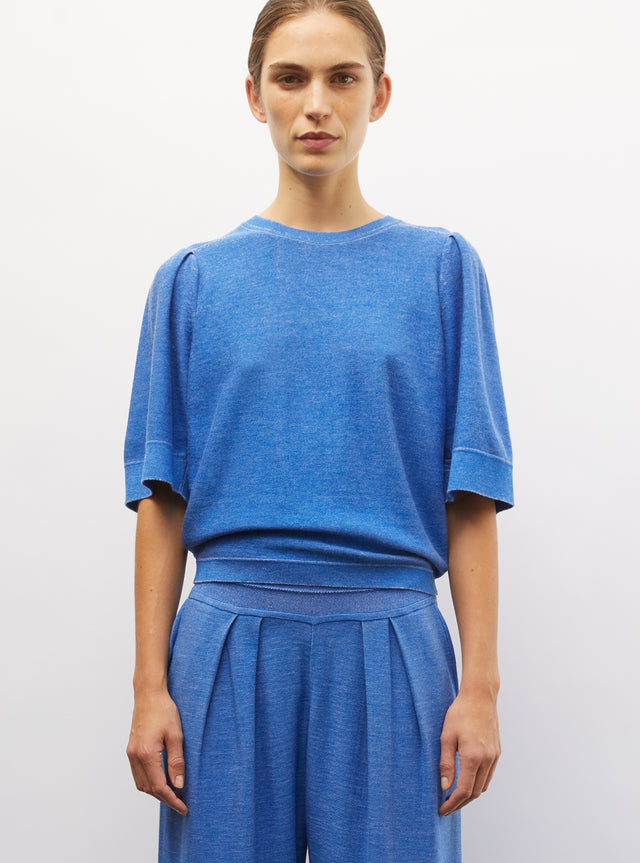 pleated elbow-length sleeved knit top - Image principale