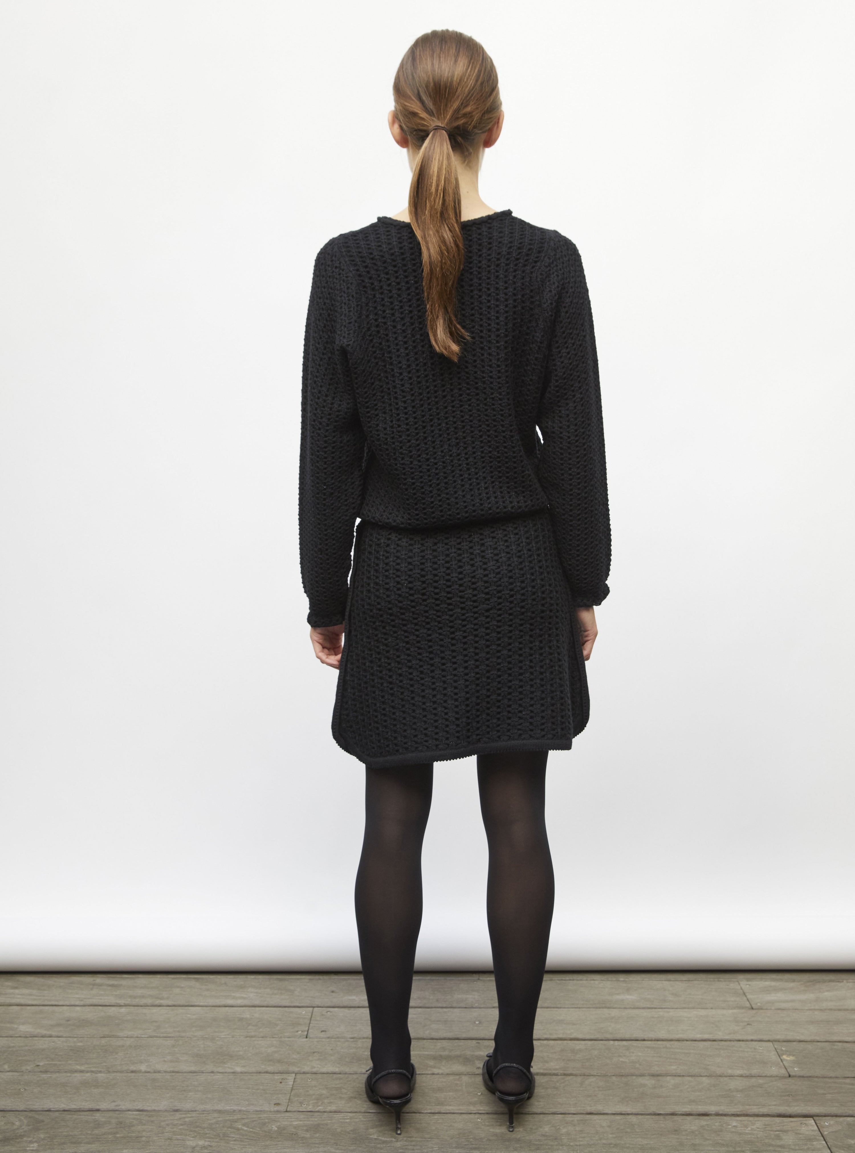 Top col rond maille tweedée noir profond - Molli