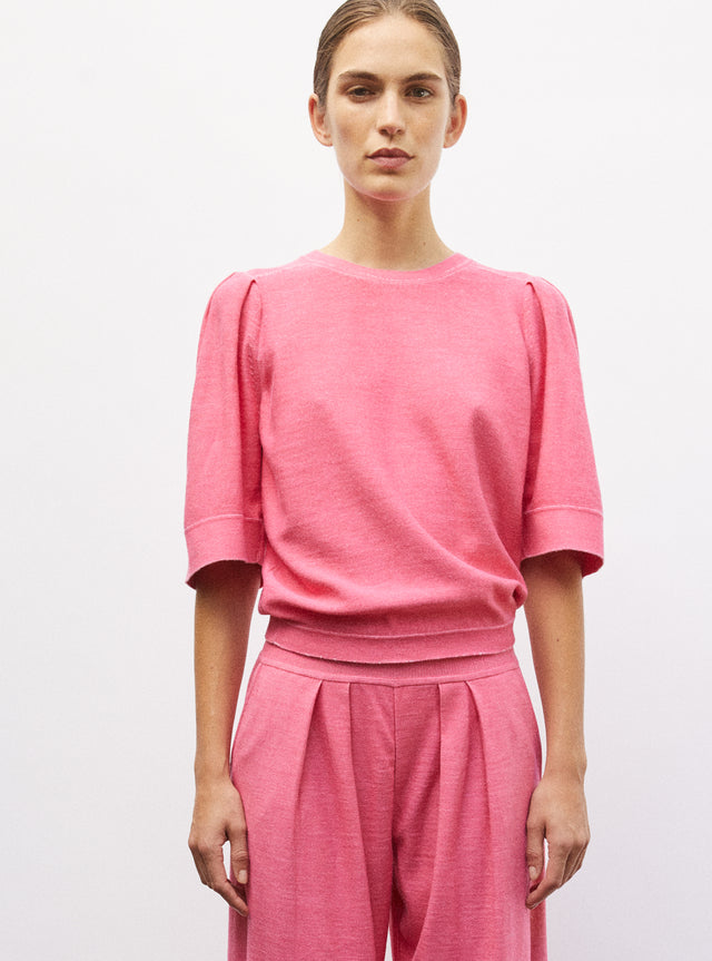 pleated elbow-length sleeved knit top - Image principale