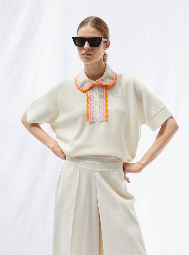 wide knit top rick-rack edged collar - Image principale