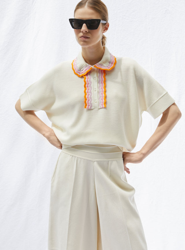 wide knit top rick-rack edged collar - Image principale