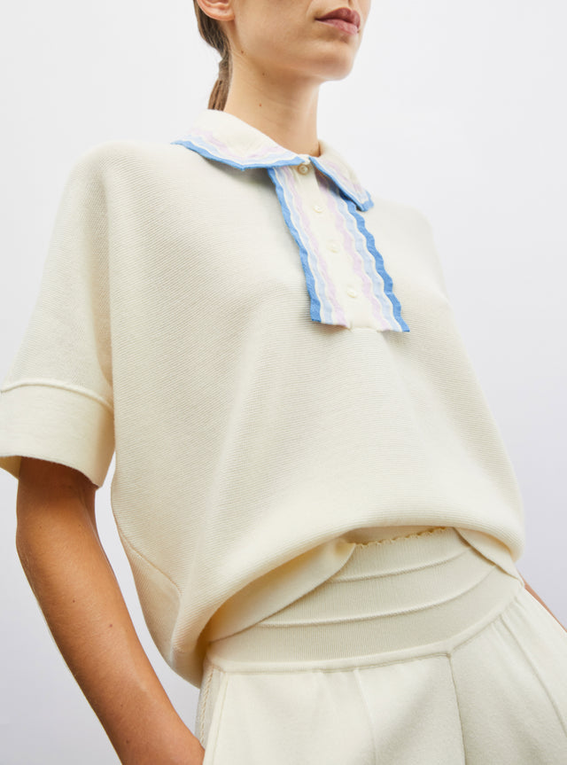 wide knit top rick-rack edged collar - Image principale