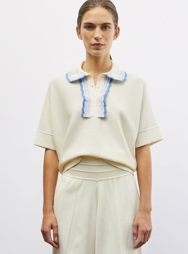 wide knit top rick-rack edged collar - Image principale