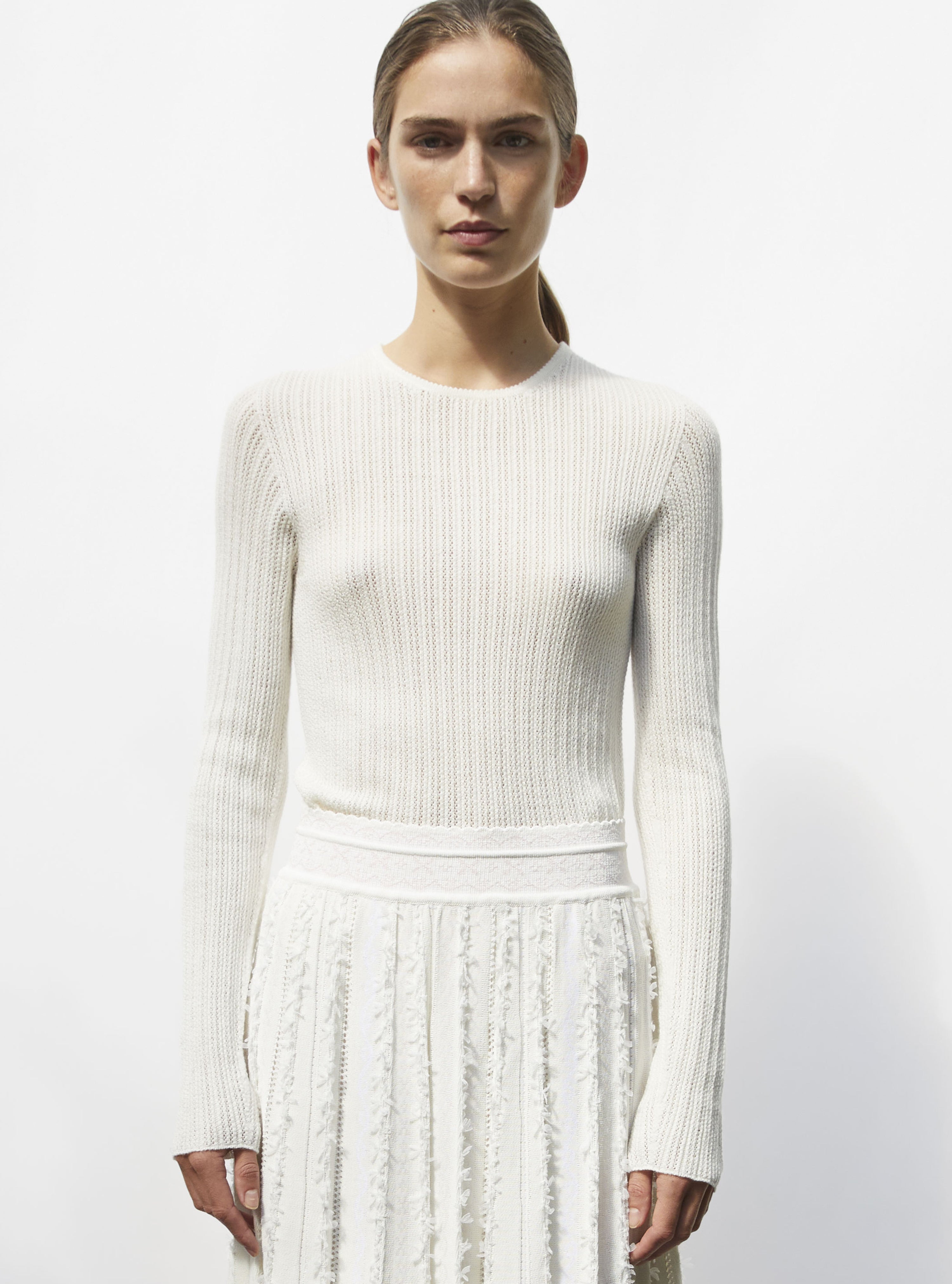 Top fin maille pointelle naturel - Vêtement en maille de luxe Molli