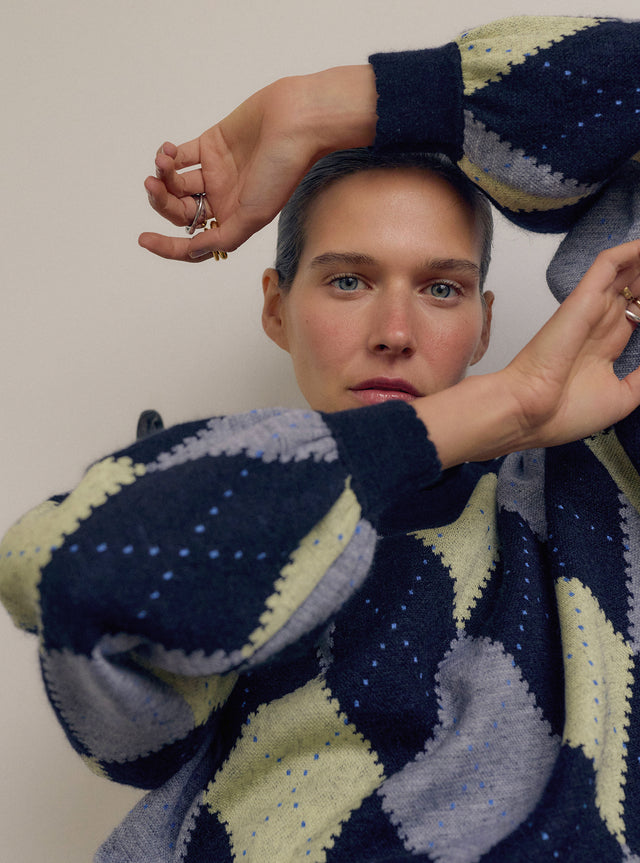Fine knit sweater in argyle jacquard - Image principale
