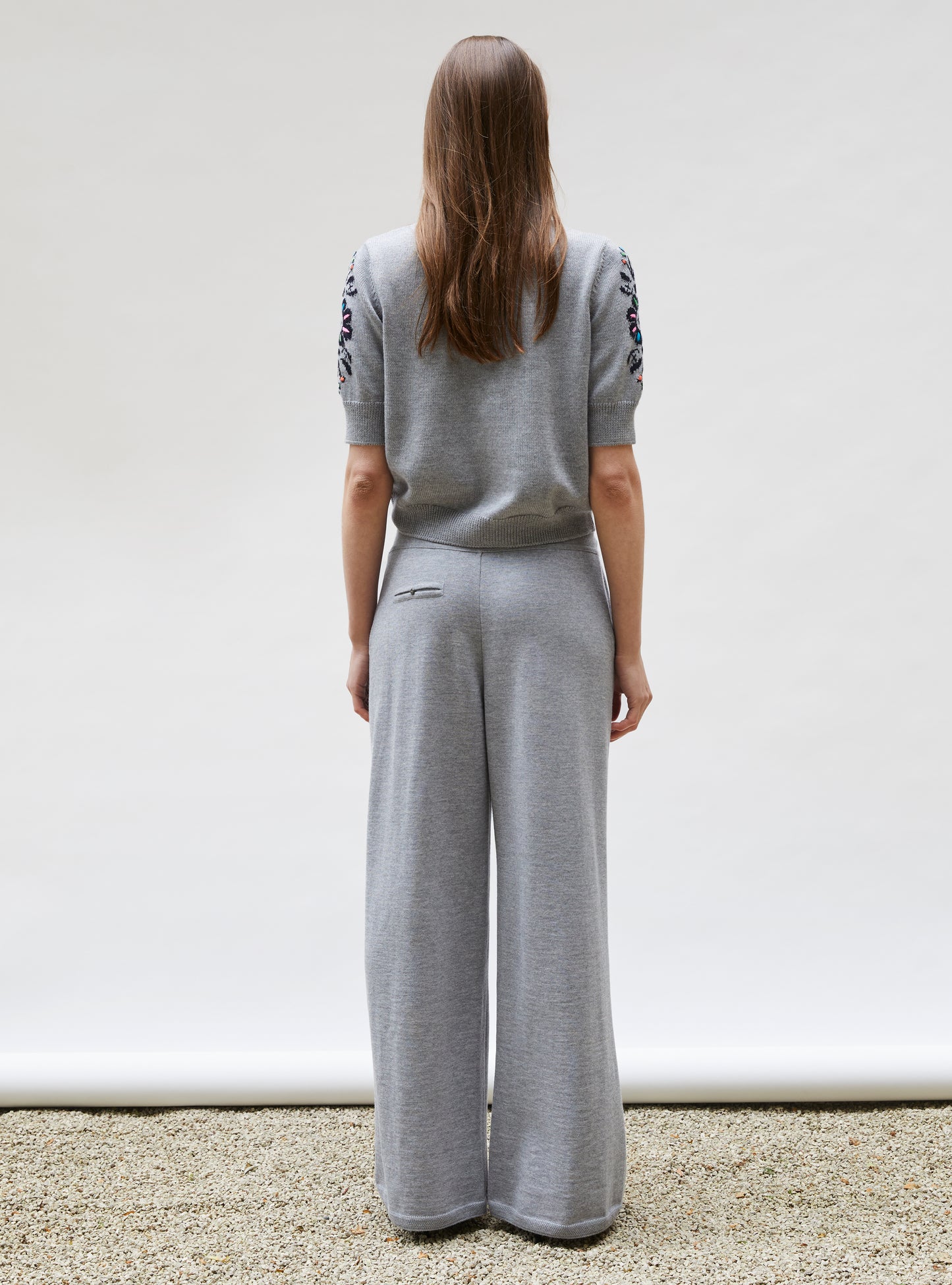 Top maille florale brodé main Gris moyen Nuit - Top de luxe
