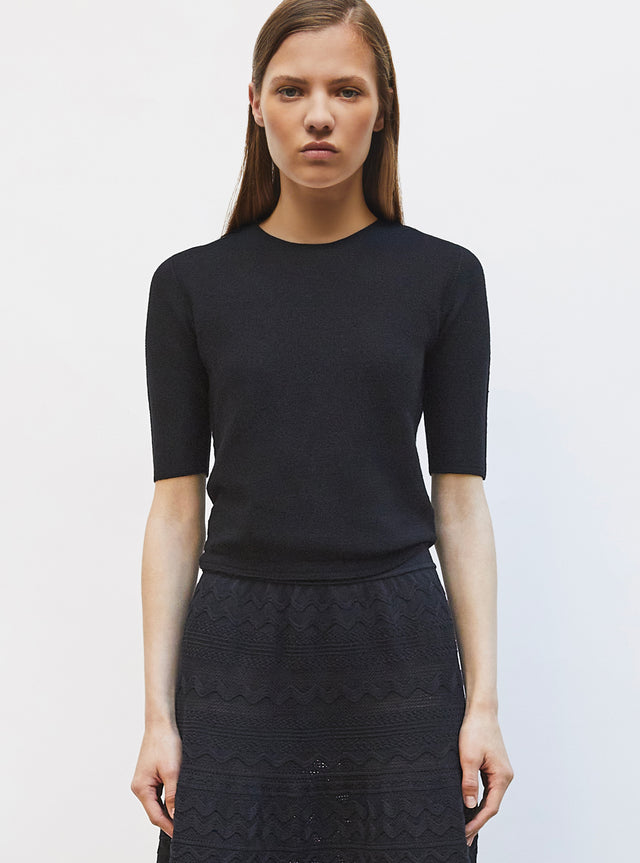 top fin maille manches coudes - Image principale