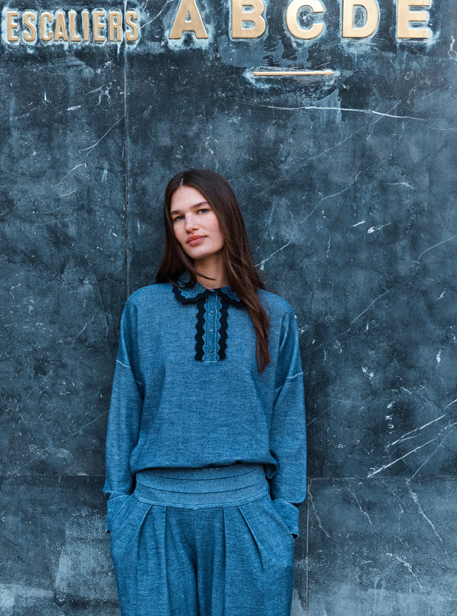 knit shirt rick-rack edged collar - Image principale