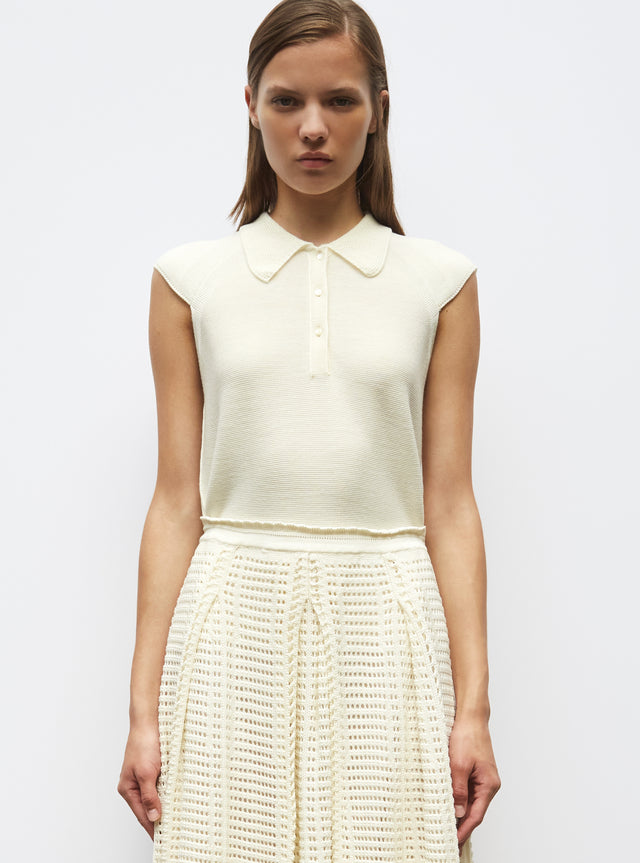 top with small moss-stitch collar - Image principale
