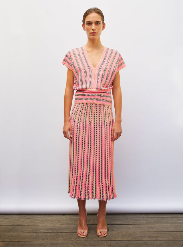 fluid skirt in herringbone knit - Image principale