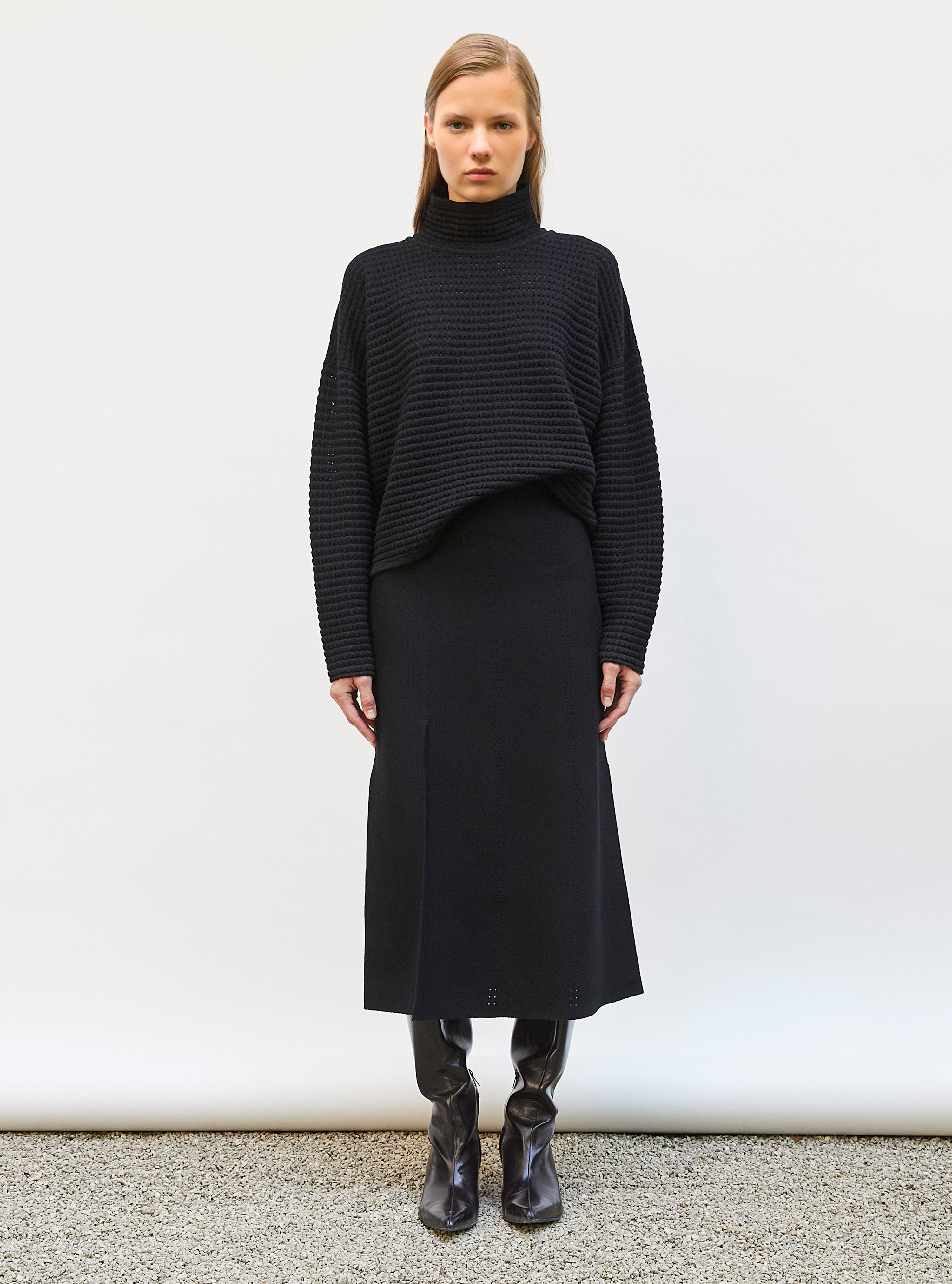 Pull maille résille de laine Noir profond - Vêtement en maille de luxe Molli