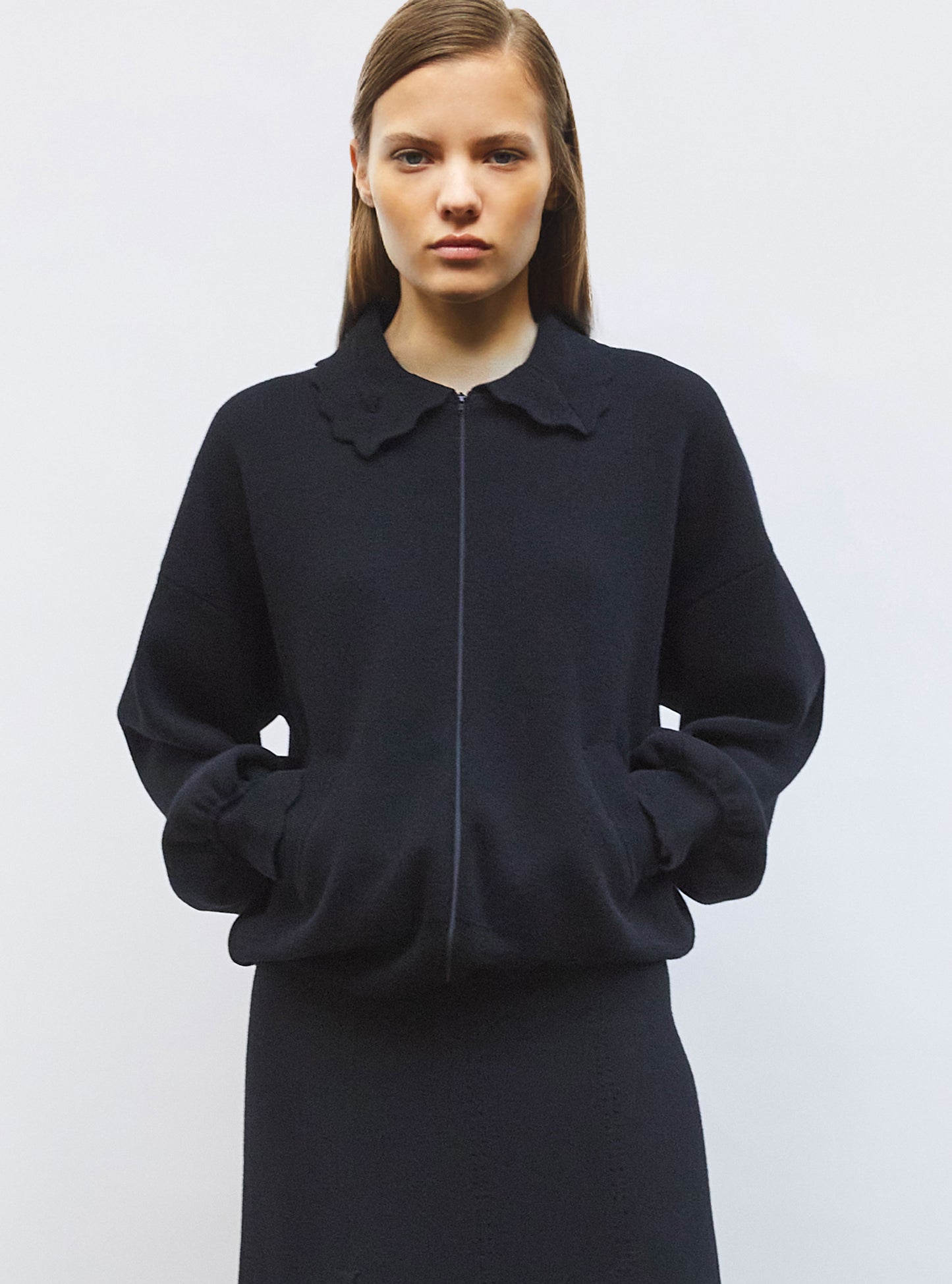 Veste en maille col croquet Noir profond - Vêtement en maille de luxe Molli