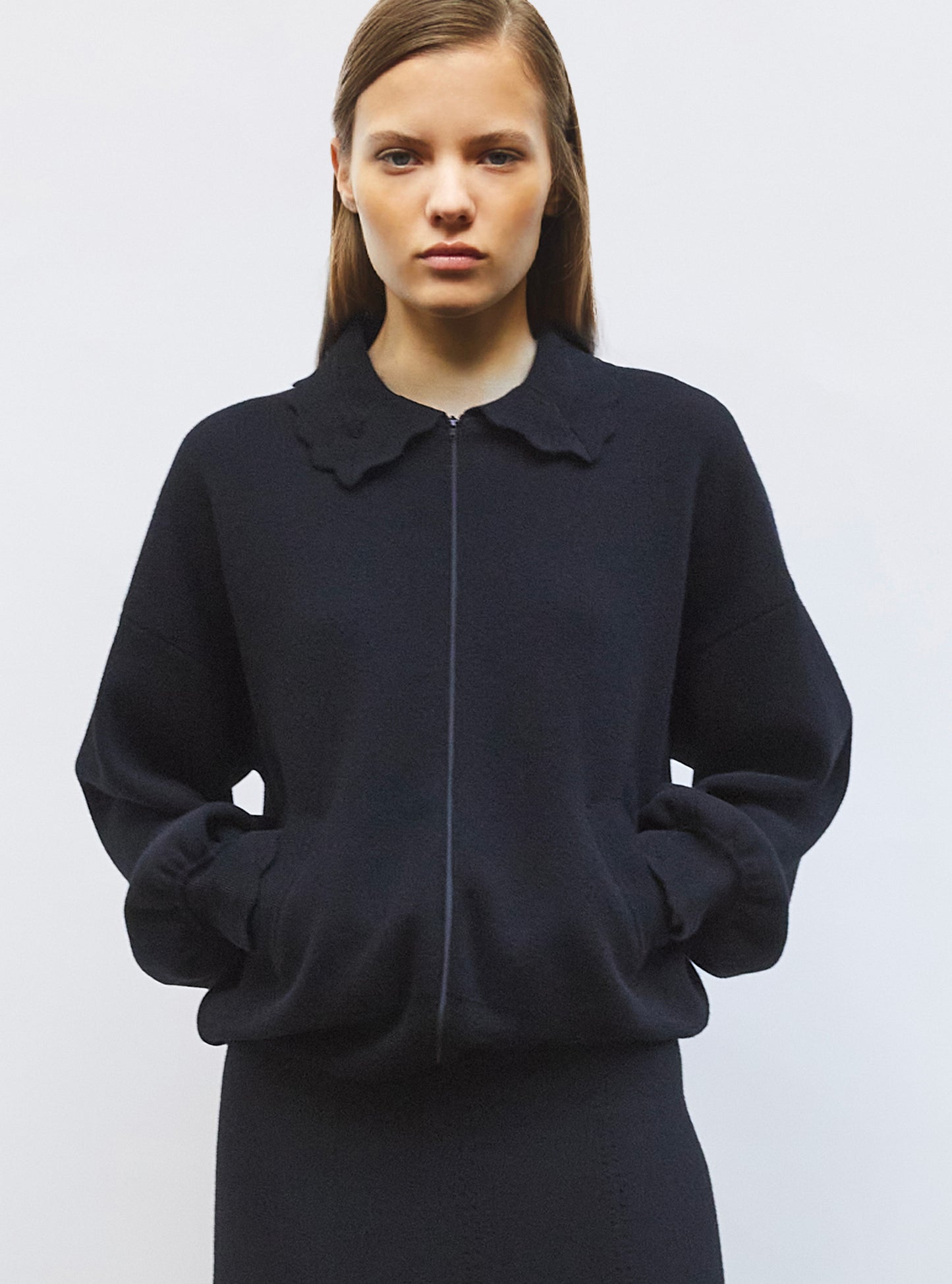 Veste en maille col croquet Noir profond - Vêtement en maille de luxe Molli