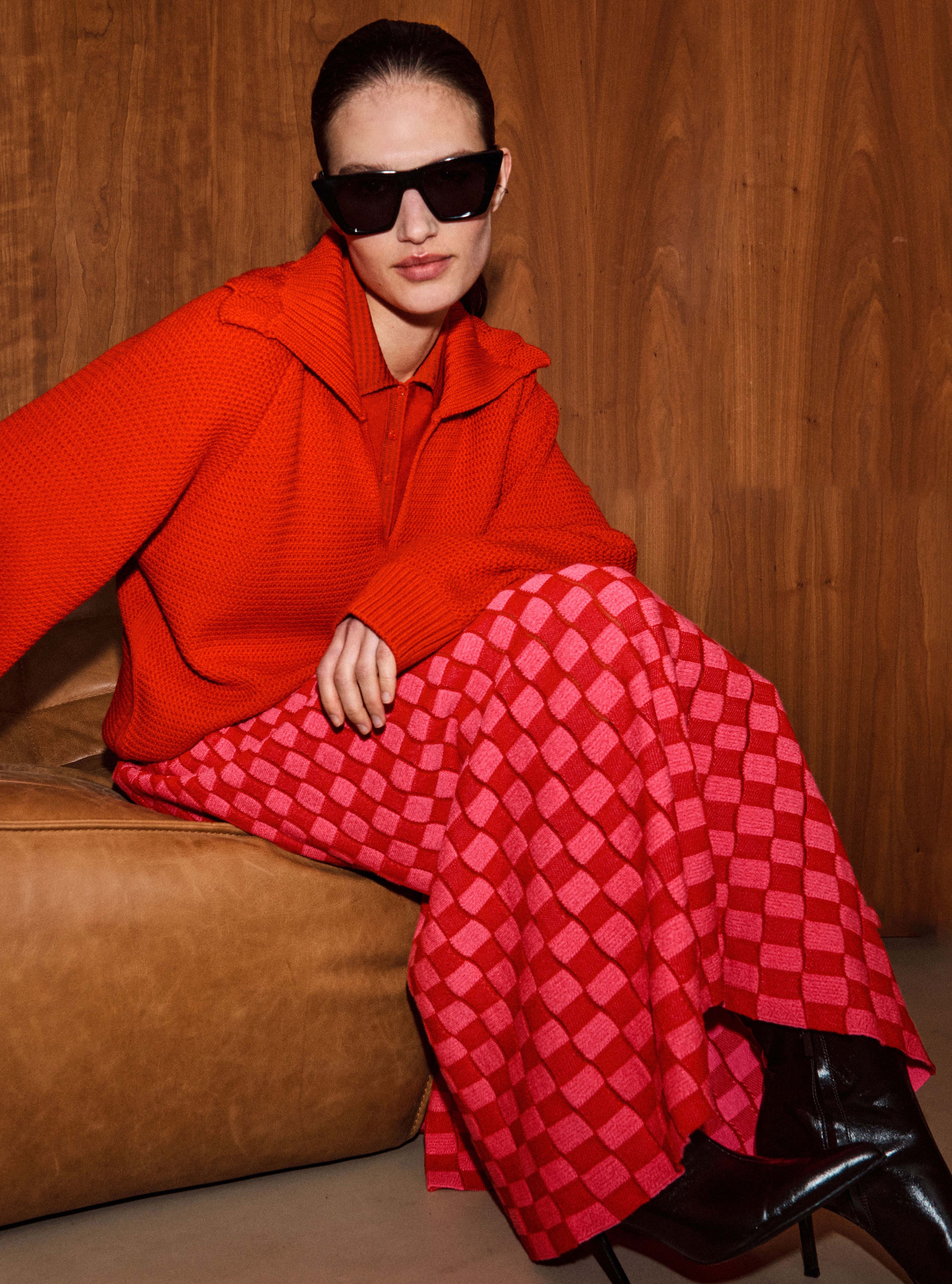 Vareuse en maille ondulée Rouge vif - Tops, blouses de luxe