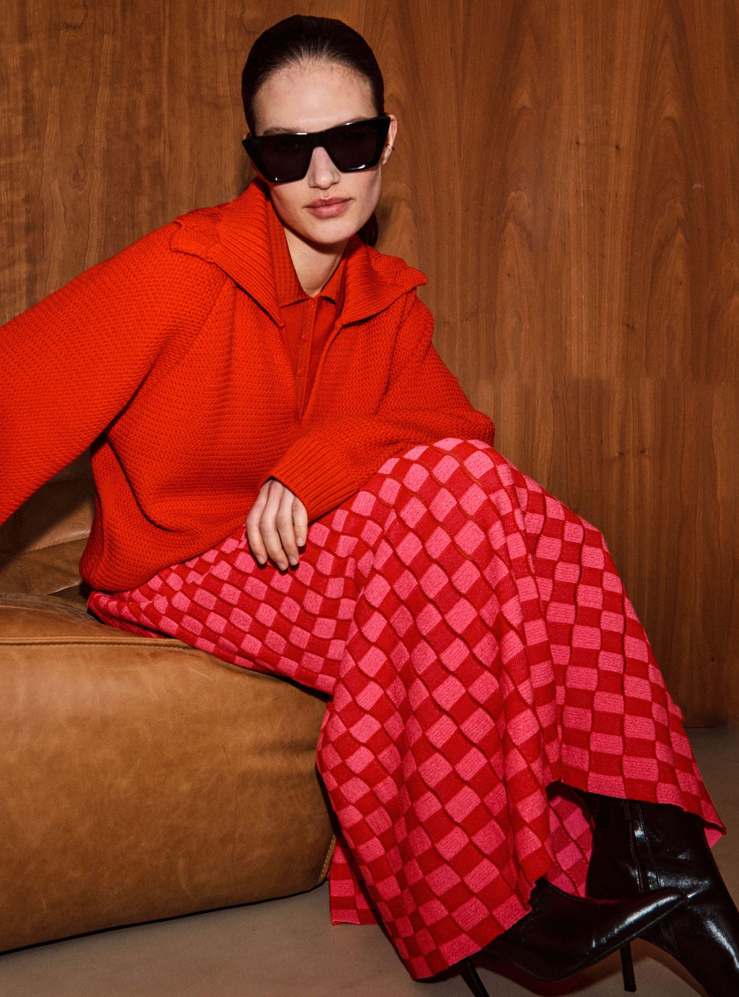 Jupe délicate maille ondulée Rouge vif - Molli