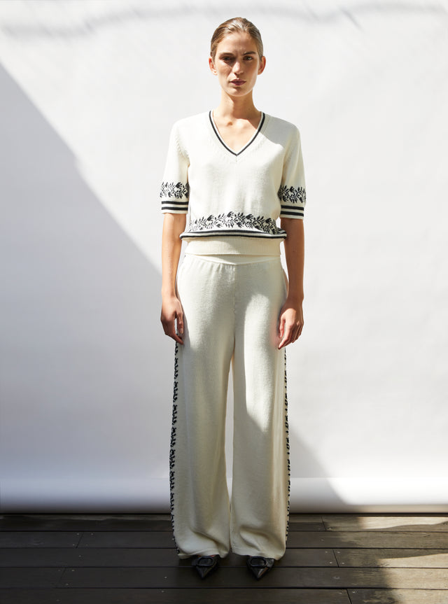 knit pants with floral trim - Image principale