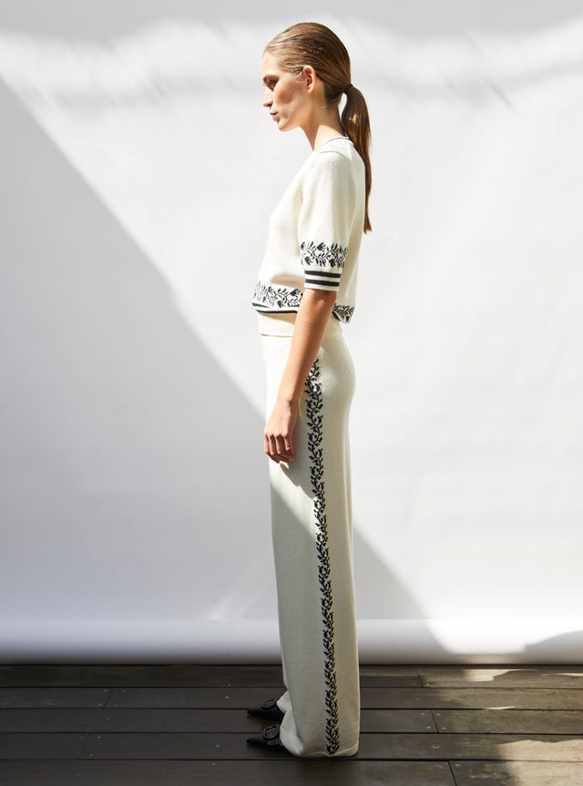 knit pants with floral trim - Image principale