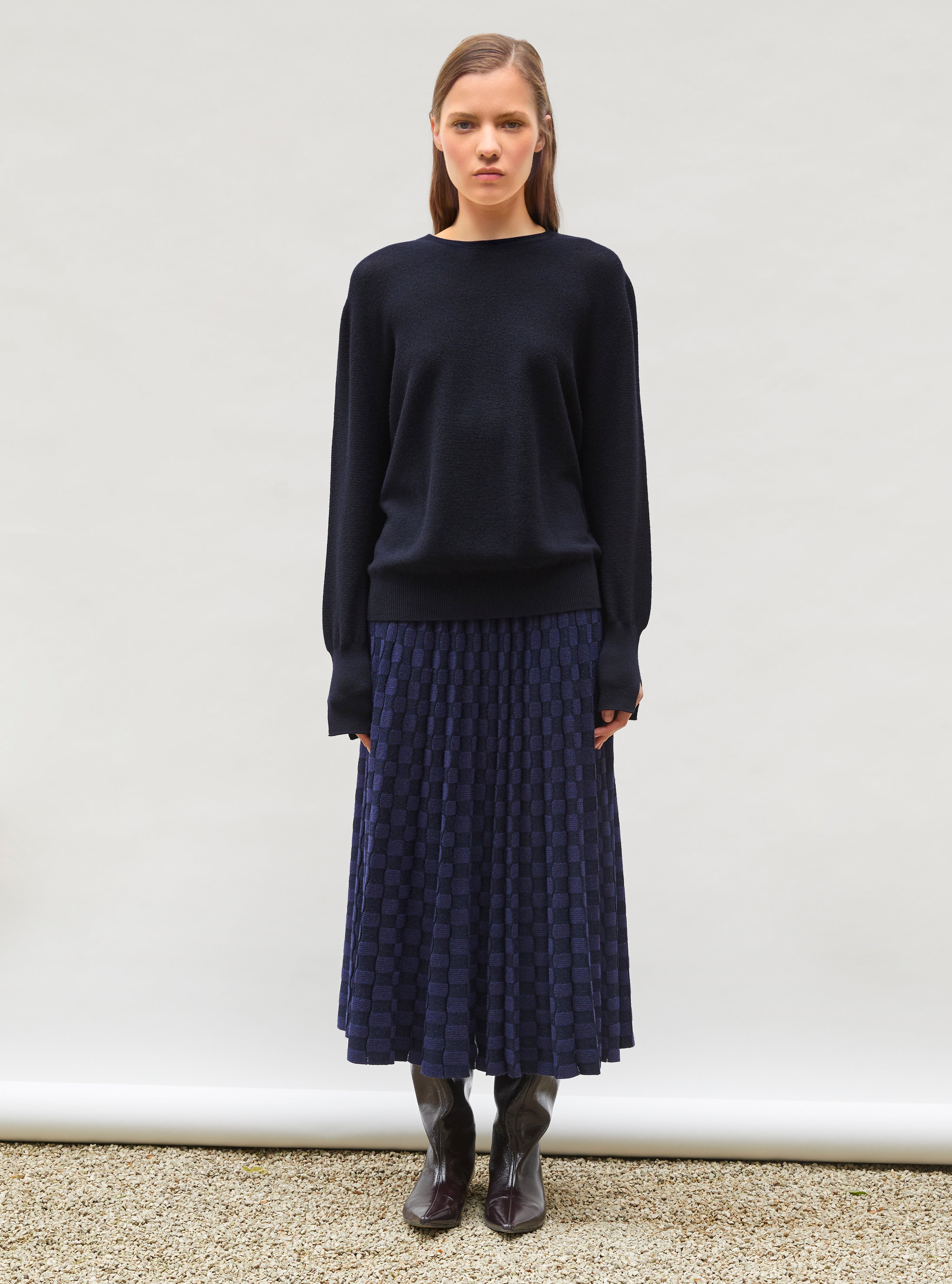 Tops, blouses de luxe femme - Top fin à col rond manches longues Nuit