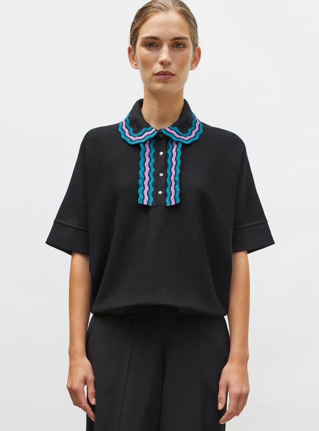 wide knit top rick-rack edged collar - Image principale
