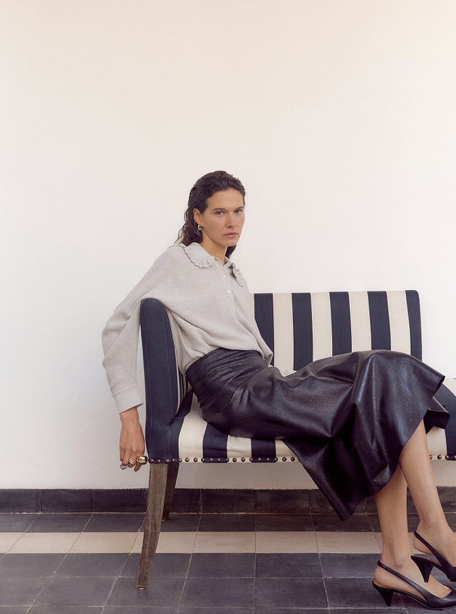 Long knit skirt leather look - Image principale