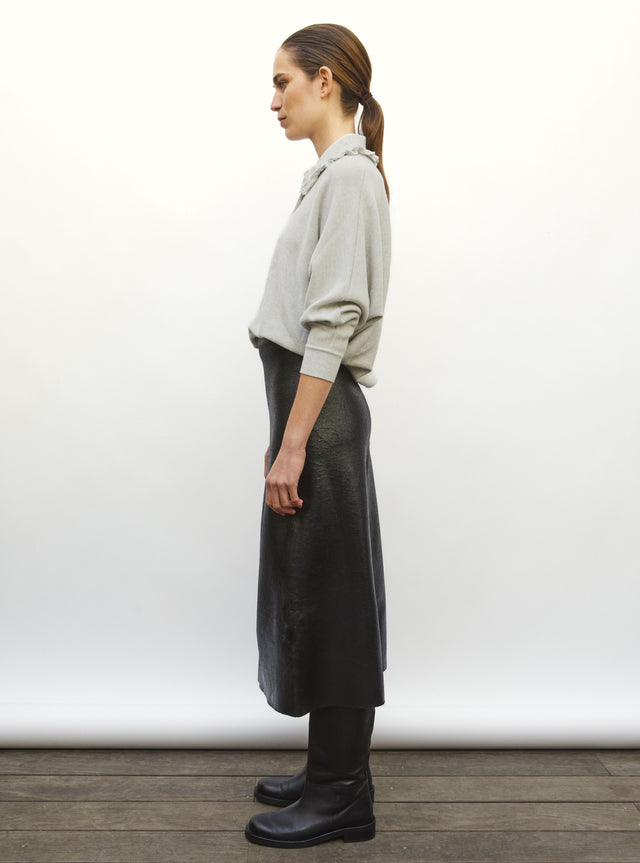Long knit skirt leather look - Image principale