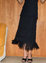 Jupe crayon maille à franges Noir profond - Vêtement en maille de luxe Molli