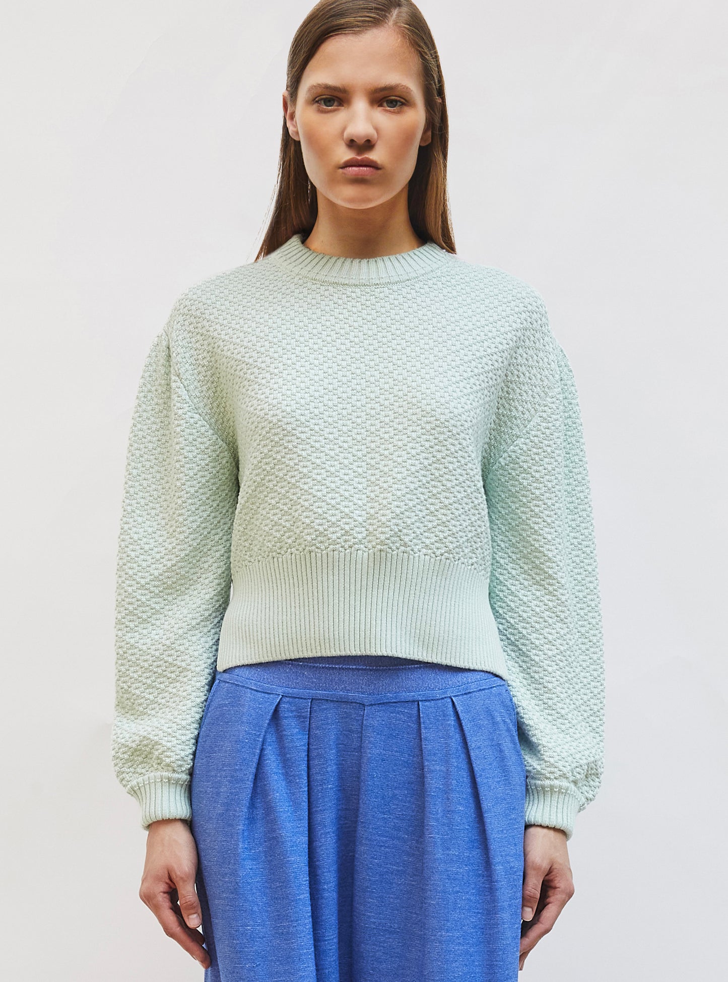 Pull en maille de luxe Molli - Pull court maille damier Jade