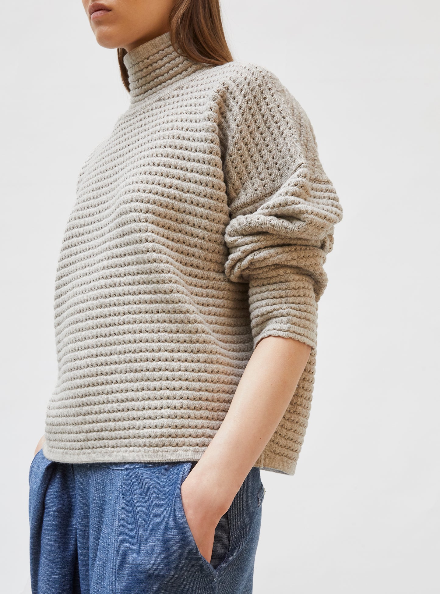 Pull en maille de luxe Molli - Pull maille résille de laine Argile
