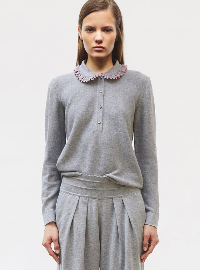 knit shirt with ruffled collar - Image principale