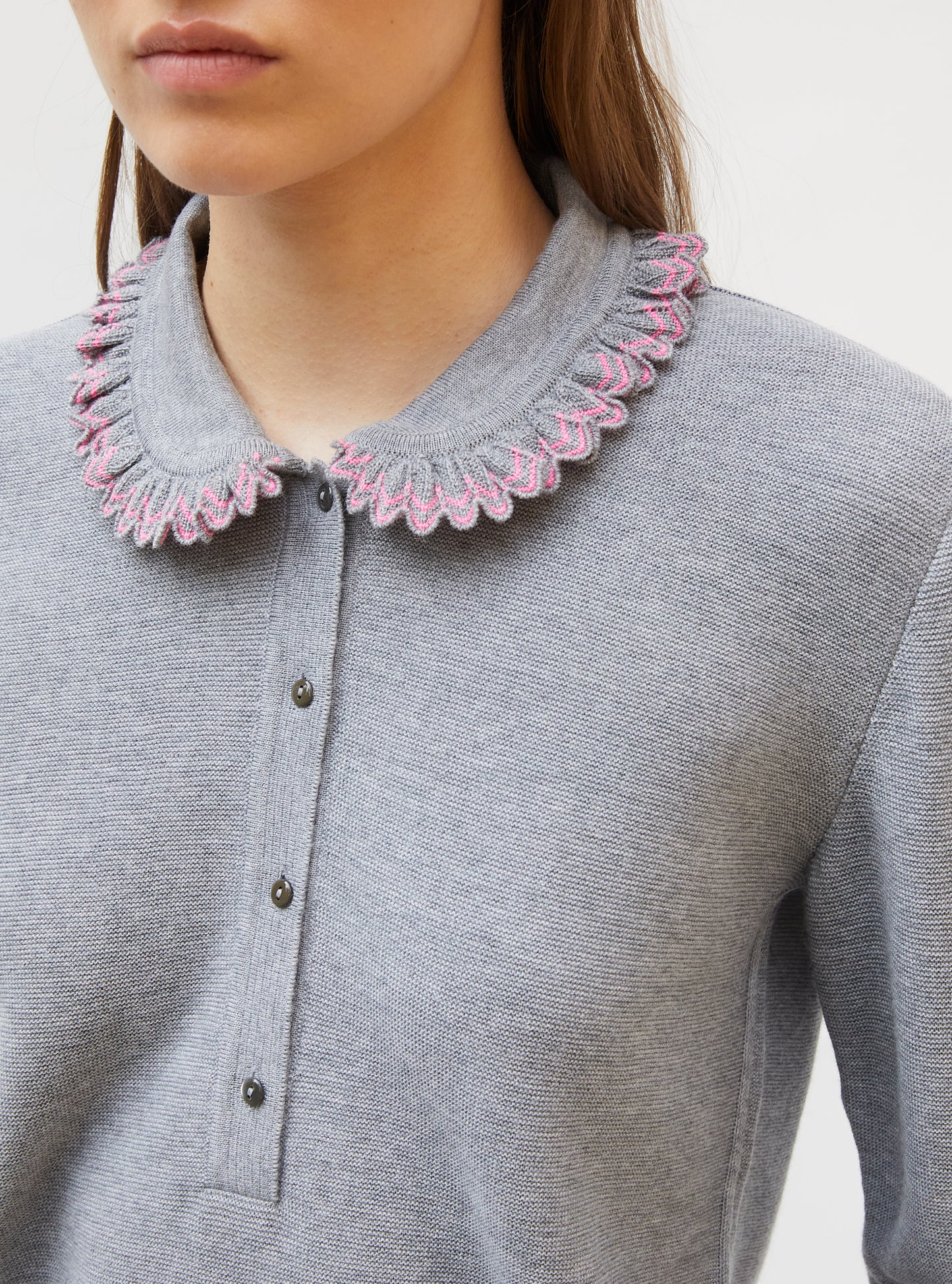 Top chemisier à col volanté Gris moyen rose fluo - Vêtement de luxe femme