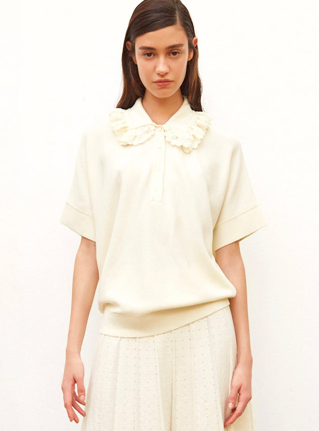 loose knit top with collar - Image principale