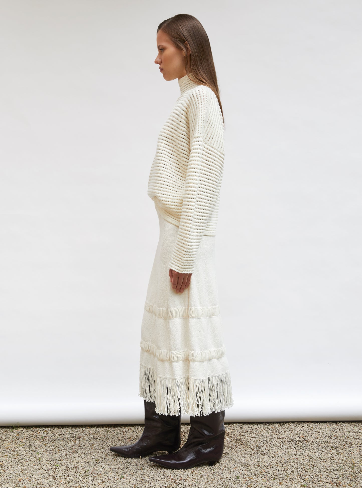 Pull maille résille de laine Naturel - Top de luxe