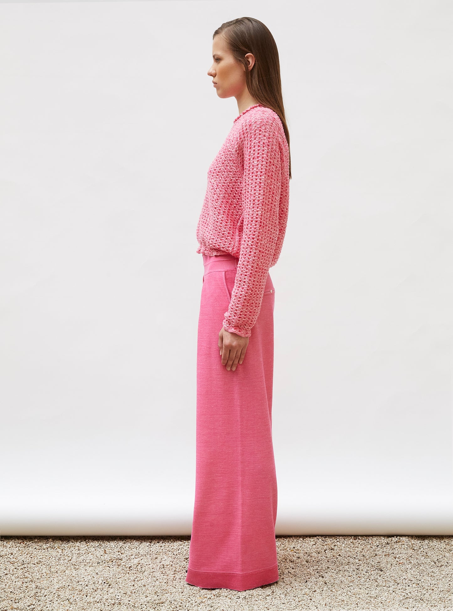 Top col rond maille tweedée Rose mouliné - Vêtement en maille de luxe femme