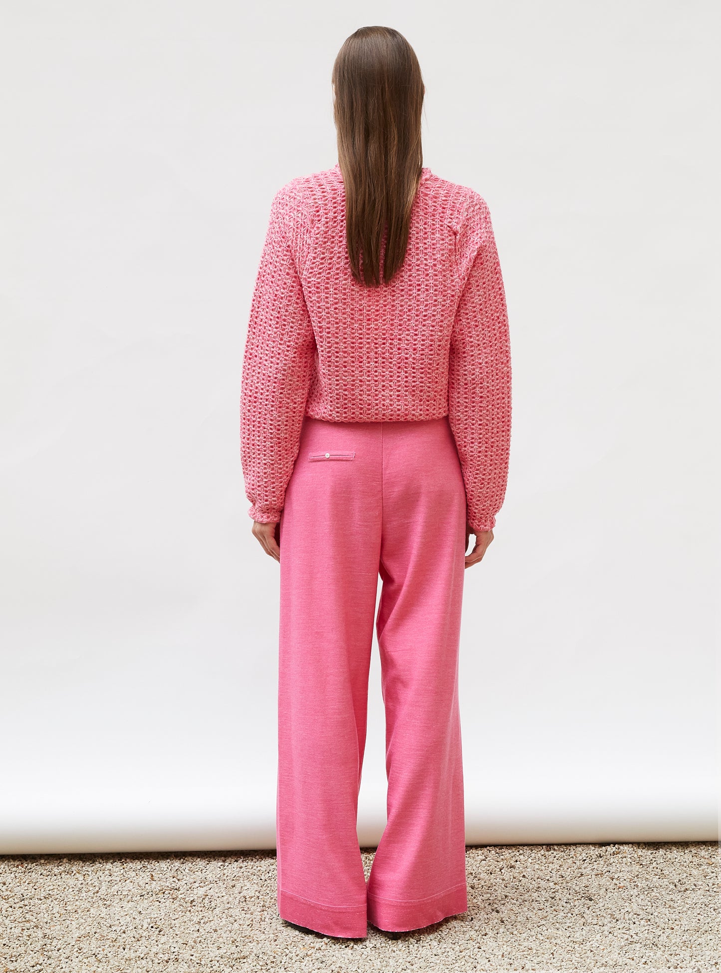 Top col rond maille tweedée Rose mouliné - Vêtement en maille de luxe femme