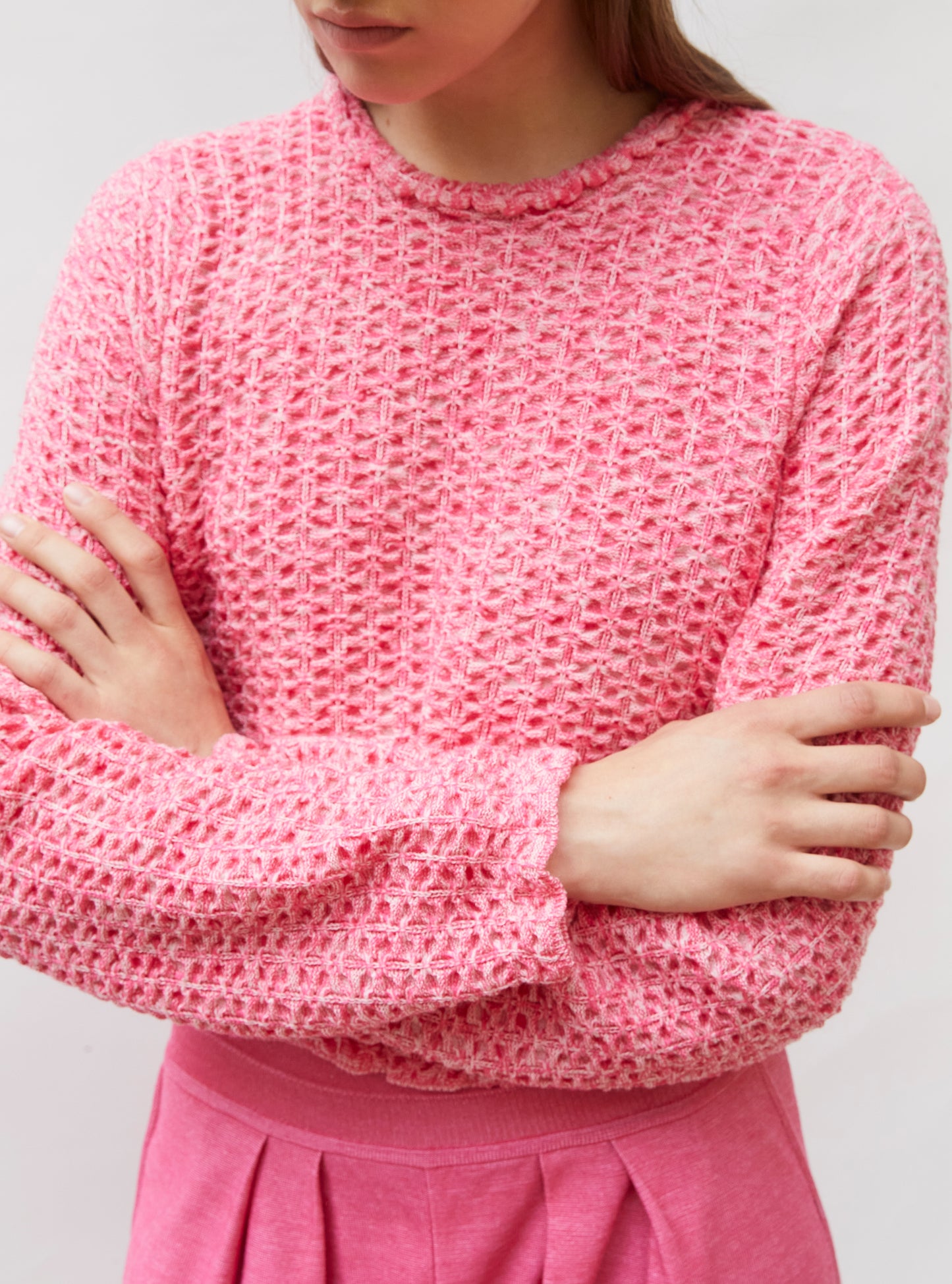 Top col rond maille tweedée Rose mouliné - Jupe de luxe