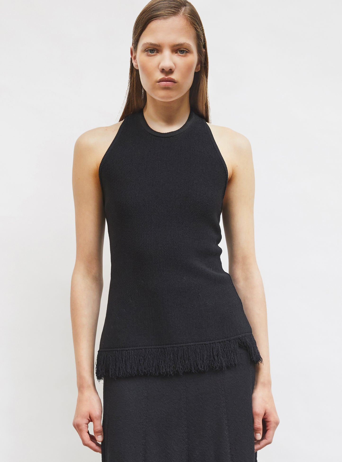 Top maille à franges dos nu Noir profond - Top de luxe
