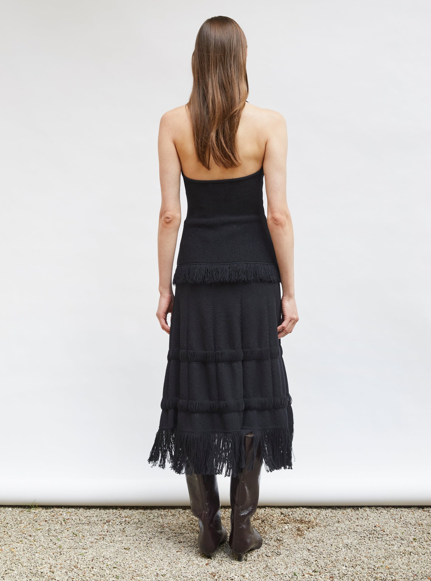 Top maille à franges dos nu Noir profond - Molli