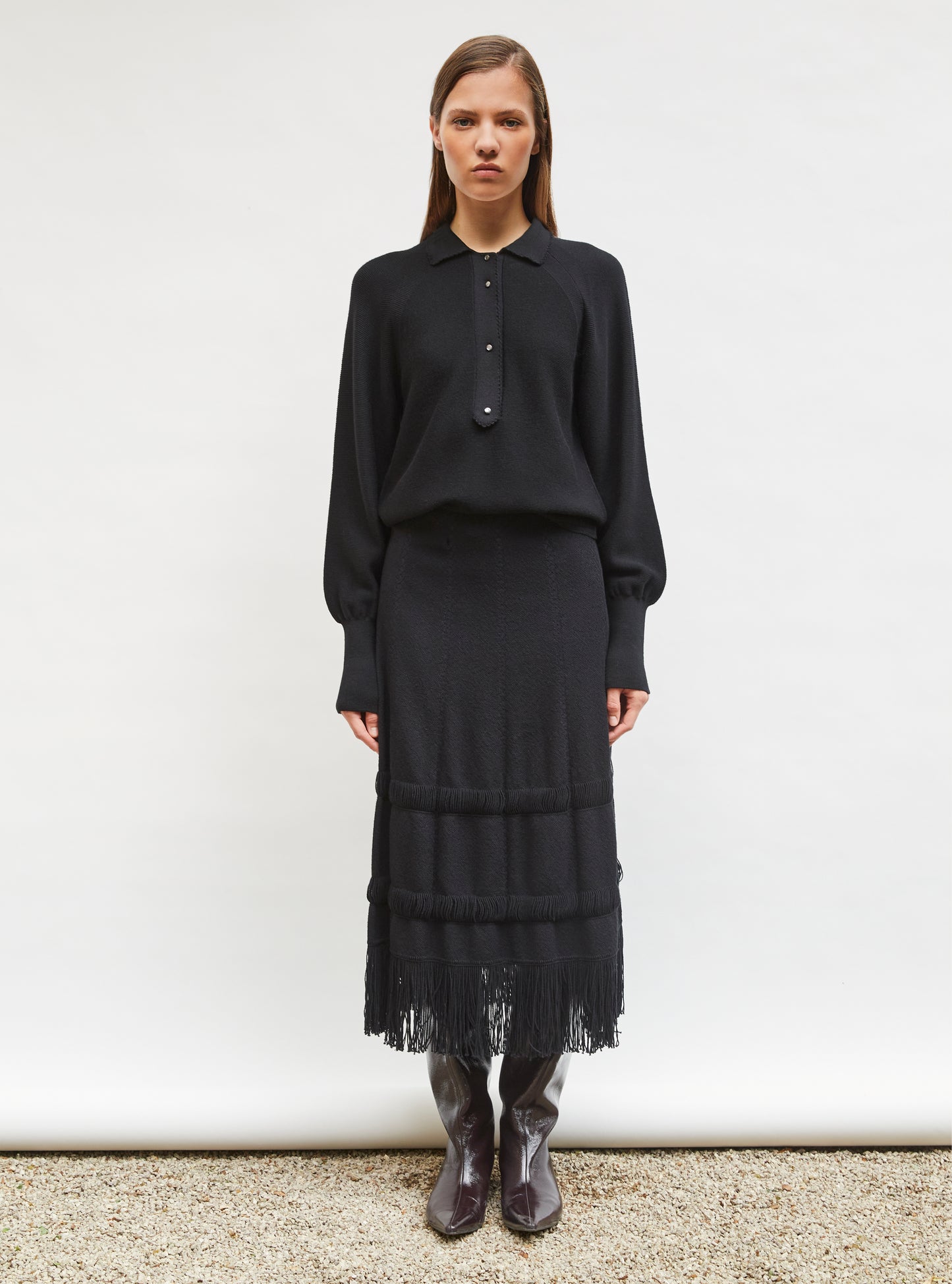 Polo fin finition picots Noir profond - Chemise de luxe