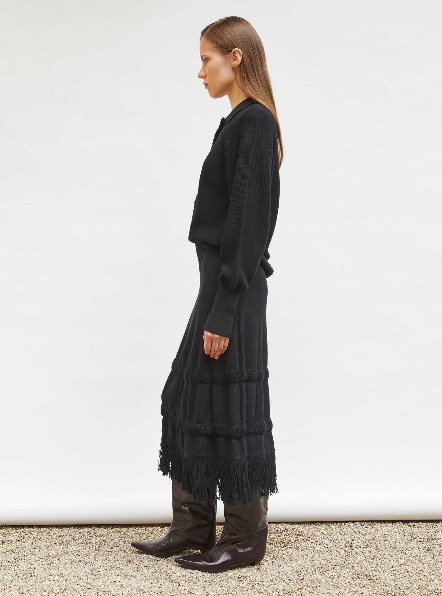 Polo fin finition picots Noir profond - Vêtement de luxe femme