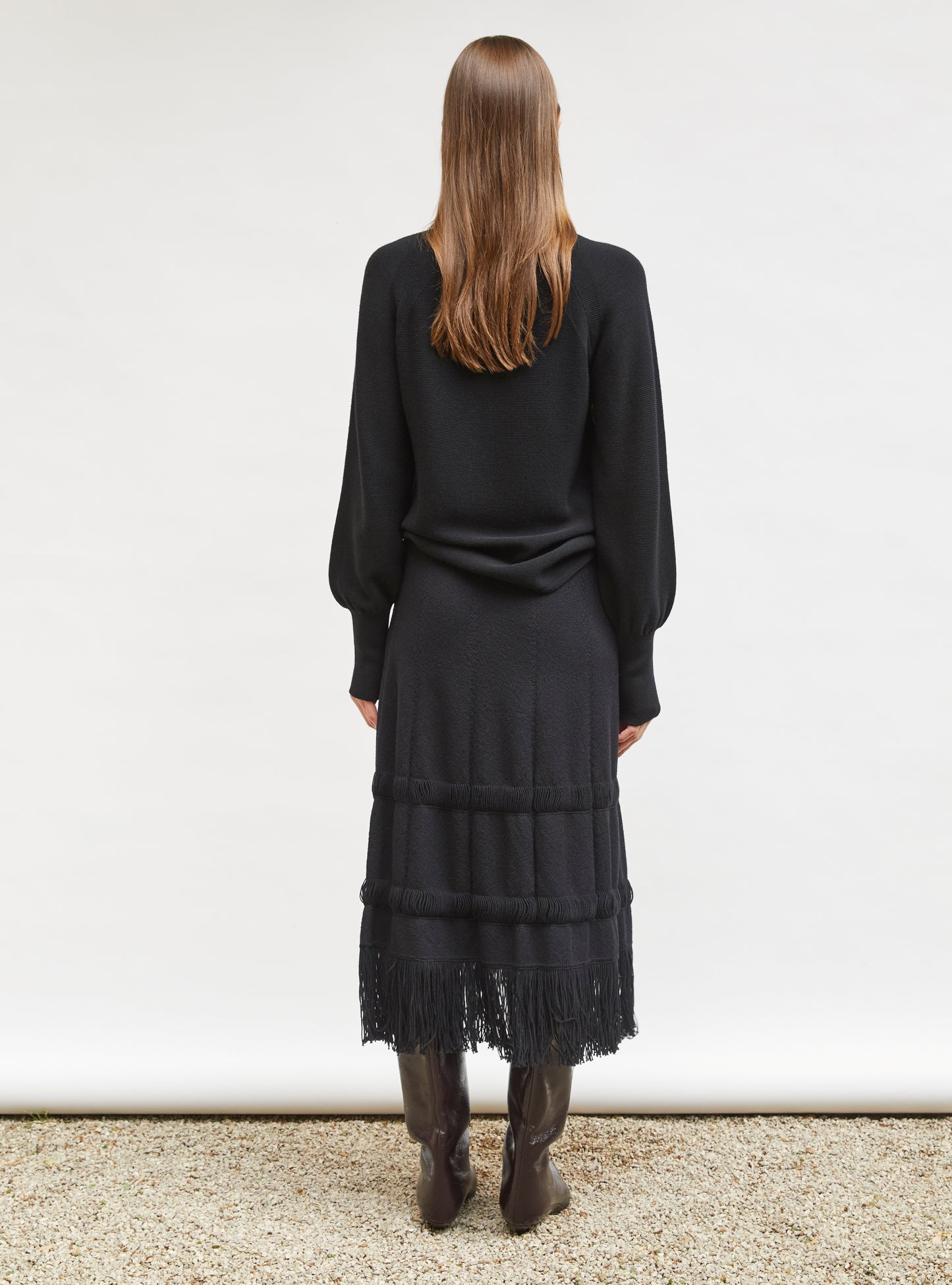 Jupe crayon maille à franges Noir profond - Jupe de luxe